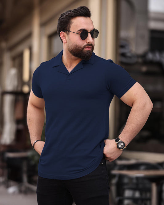 Polo Exclusive V Neck T-Shirt - Navy Blue (POLO-115)