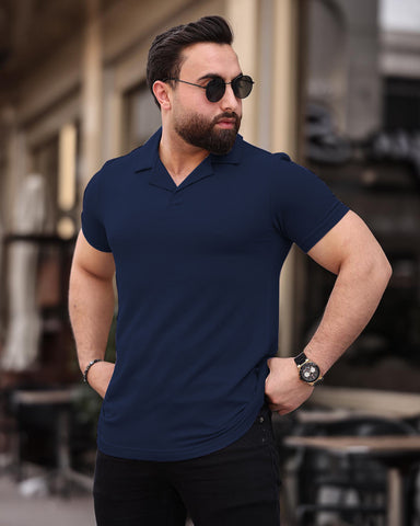 Polo Exclusive V Neck T-Shirt - Navy Blue (POLO-115)