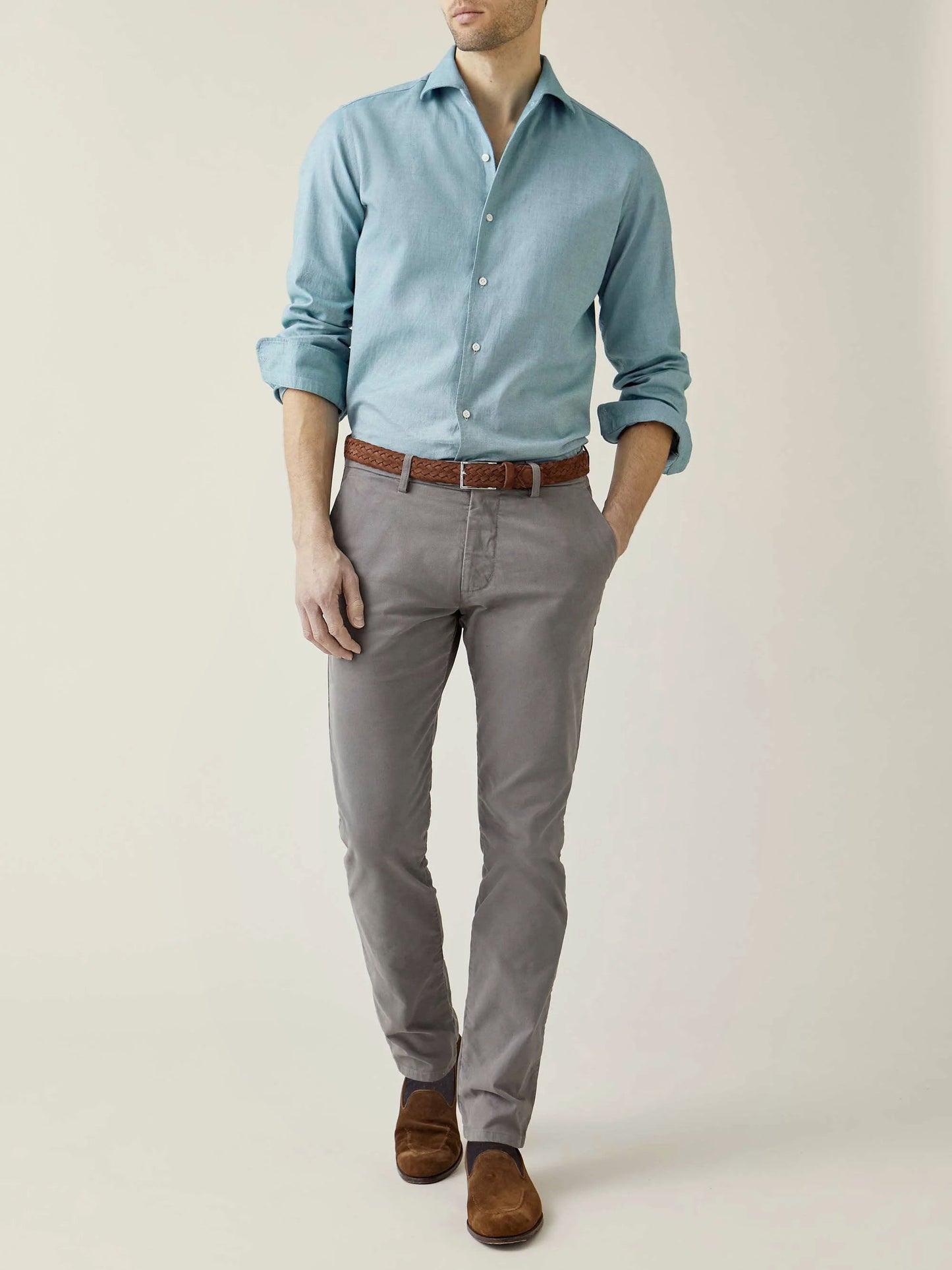 Slim Fit Chino Cotton Pants | Mid Grey | FE13