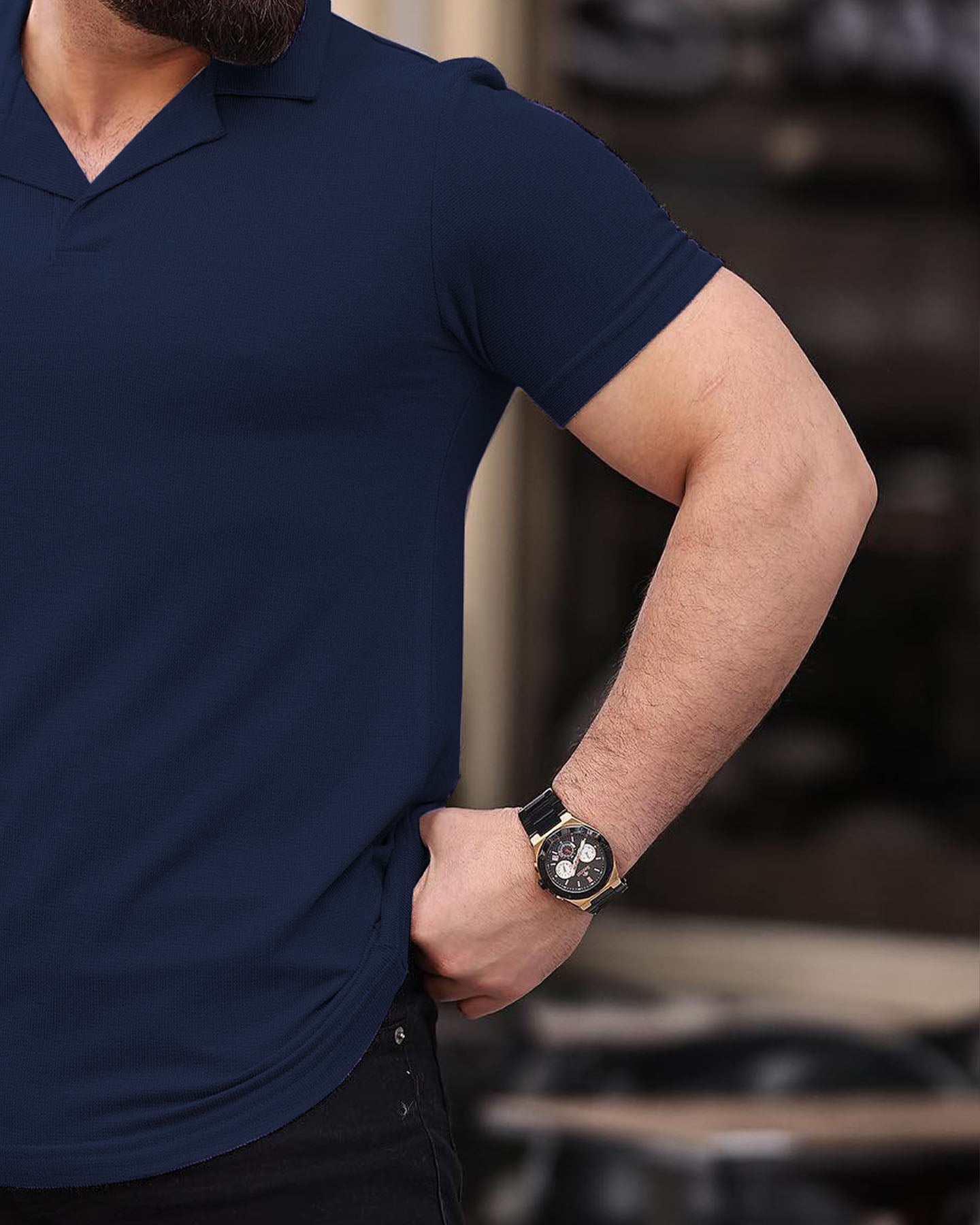 Polo Exclusive V Neck T-Shirt - Navy Blue (POLO-115)