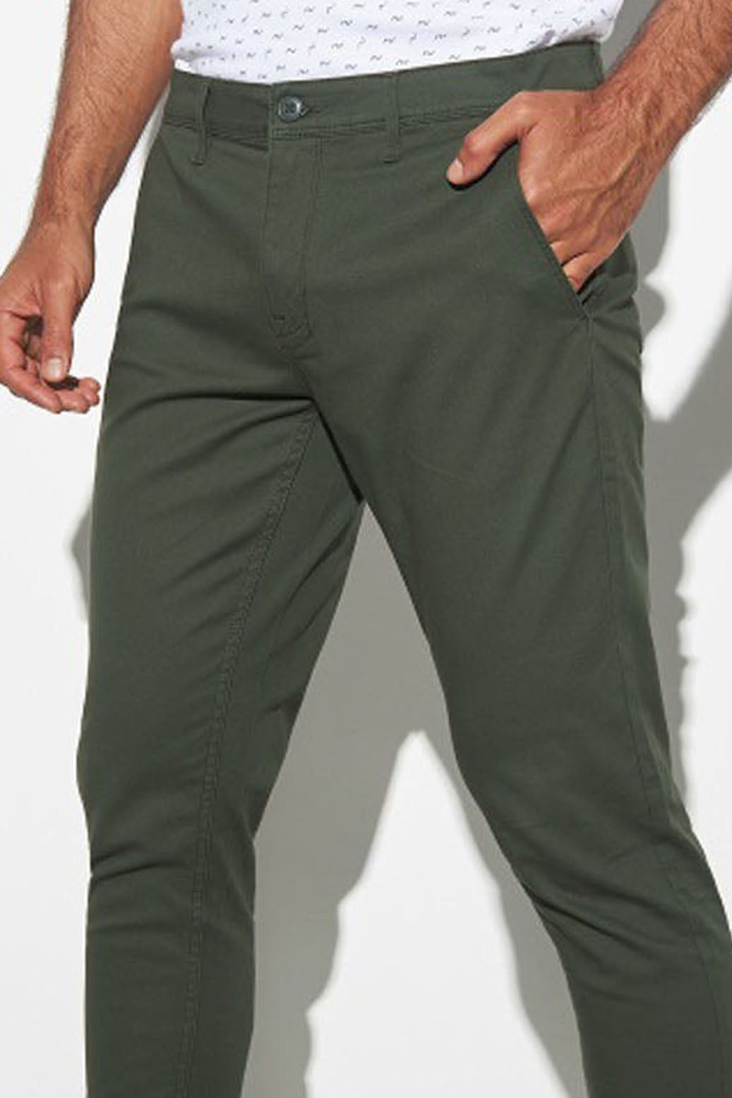 Chino Cotton Slim Fit Dress Pants - | Olive Green | FE03