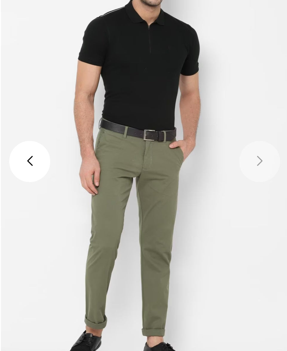 Chino Cotton Slim Fit Dress Pants - | Mid Green | FE37