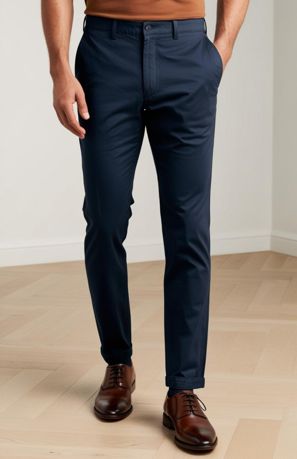 Regular Fit Comfort Chino Cotton Pants | Navy Blue | FE10