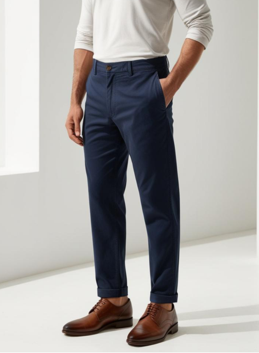 Regular Fit Comfort Chino Cotton Pants | Navy Blue | FE10