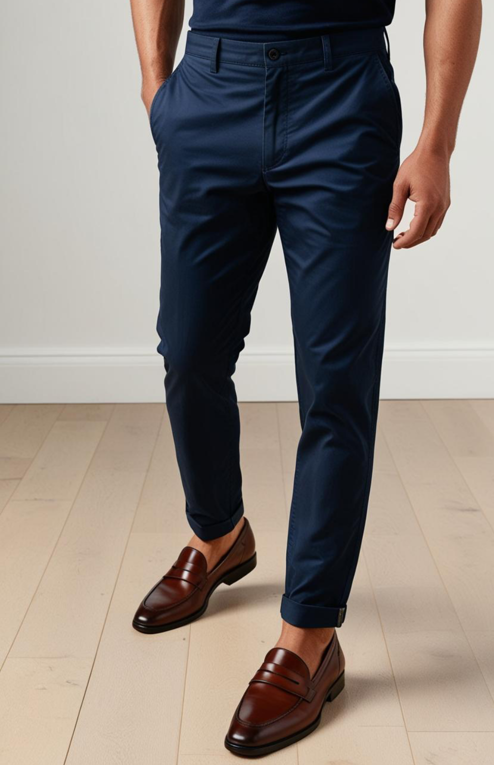 Regular Fit Comfort Chino Cotton Pants | Navy Blue | FE10