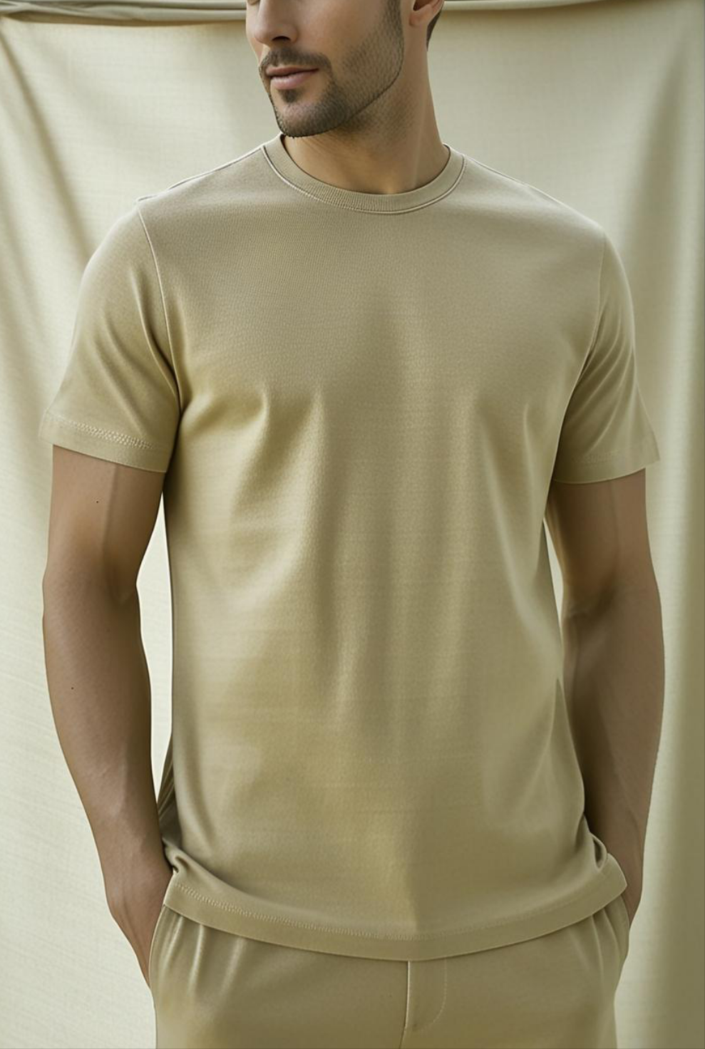 T-Shirt Plain Round Neck - Beige - RNTS-109