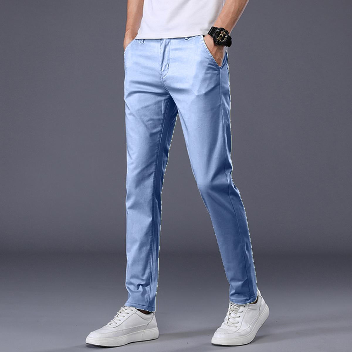 Cotton Chino Slim Fit Dress Pants - |Sea Blue | FE102