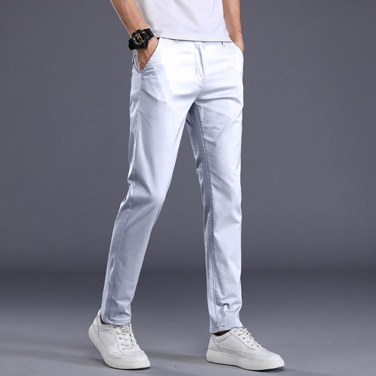 B Chino Cotton Slim Fit Dress Pants - | White | FE79