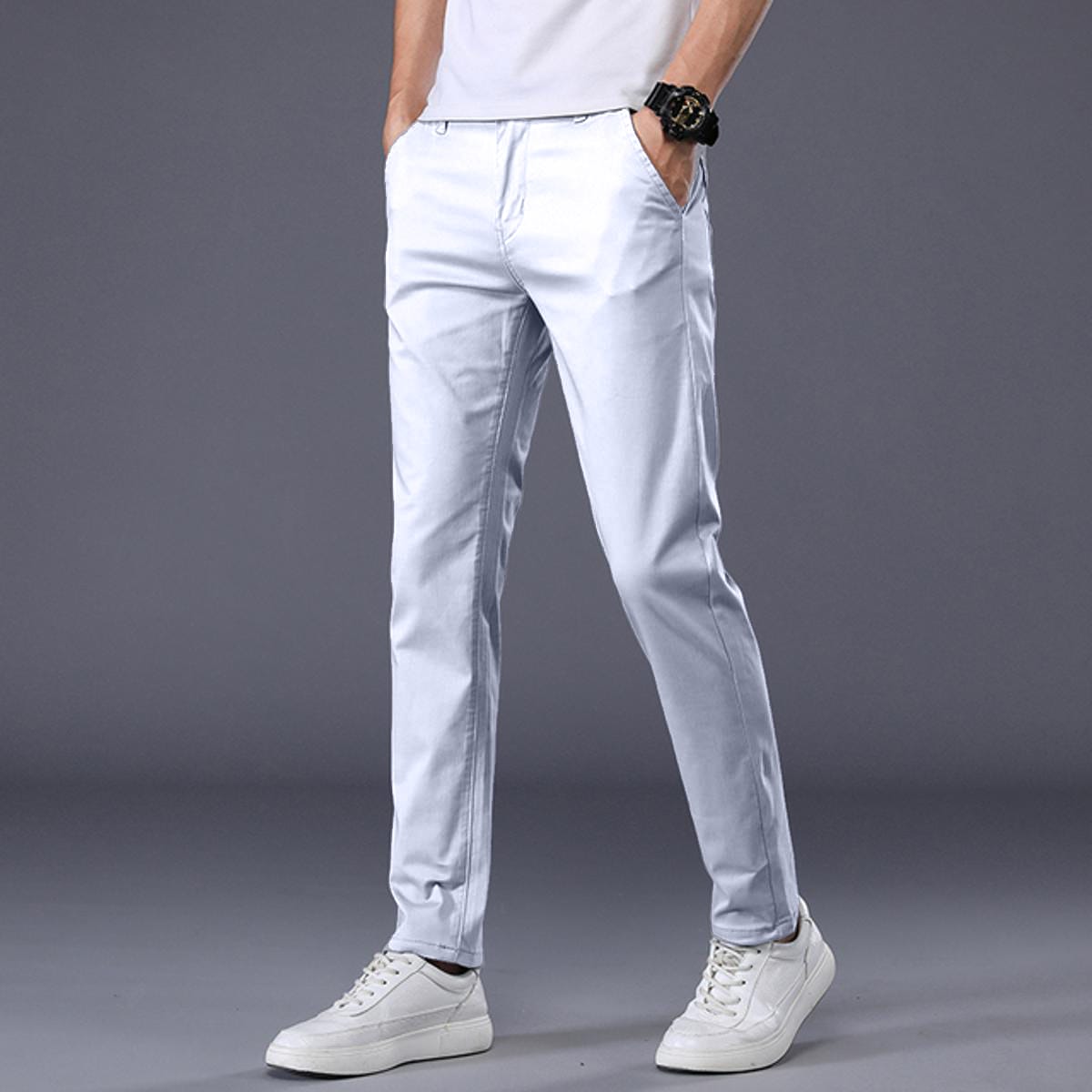 B Chino Cotton Slim Fit Dress Pants - | White | FE79