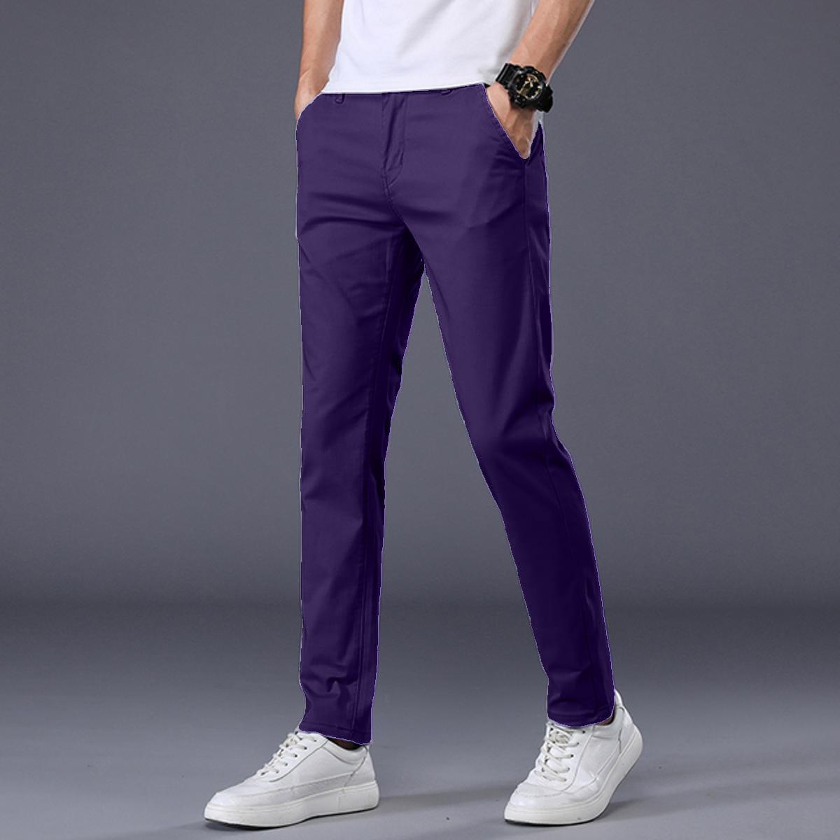 Chino Cotton Slim Fit Dress Pants - | Purple | FE14