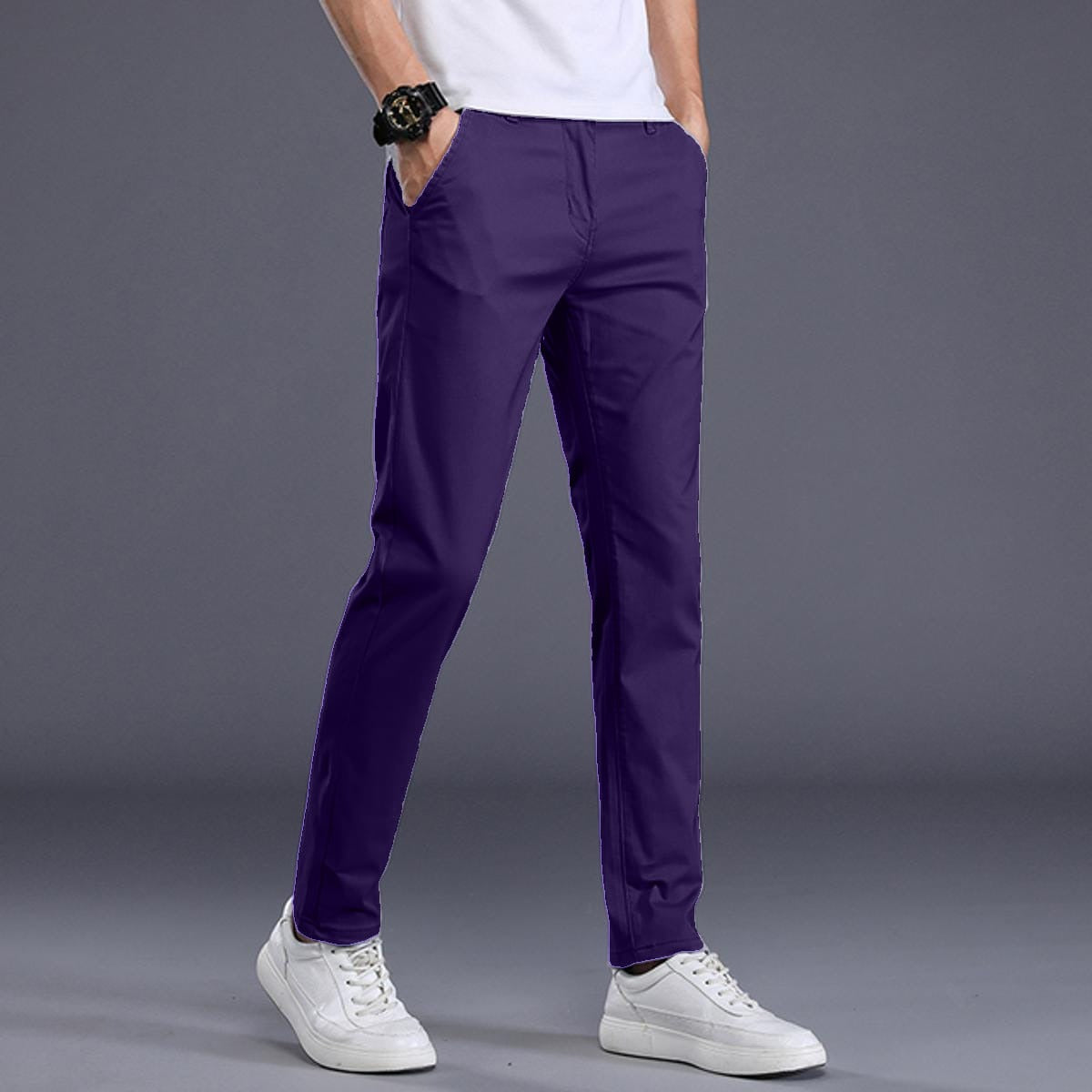 Chino Cotton Slim Fit Dress Pants - | Purple | FE14