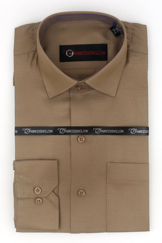Dobby Self-Design Textured Formal Shirt  β Executive Formal - Dark Beige | S142404 |