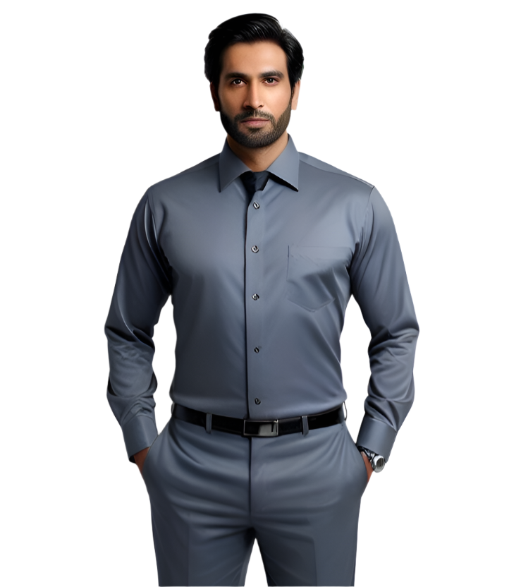 Men's Plain Formal Shirt - | Grey | FE1199CC