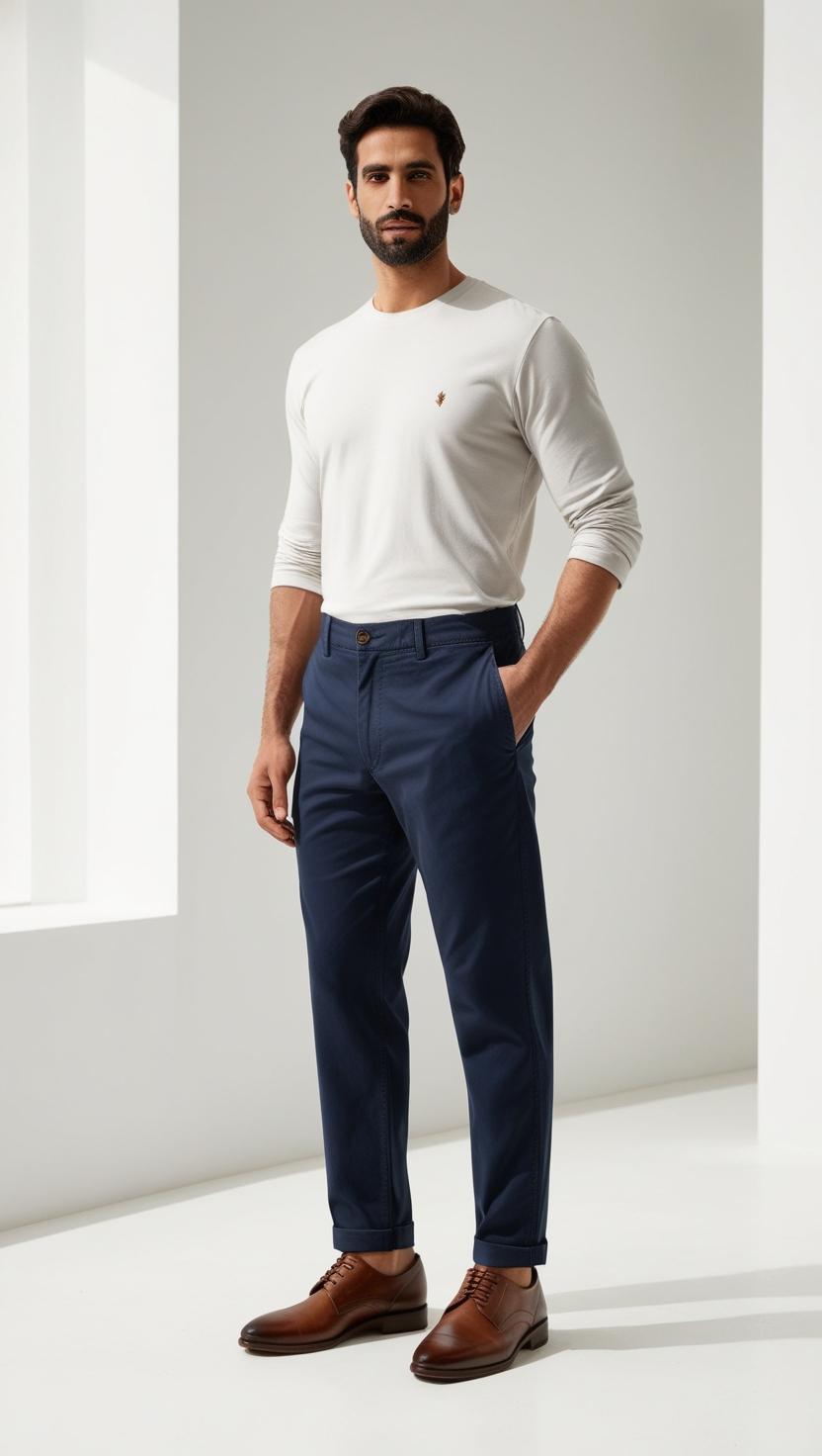 Regular Fit Comfort Chino Cotton Pants | Navy Blue | FE10