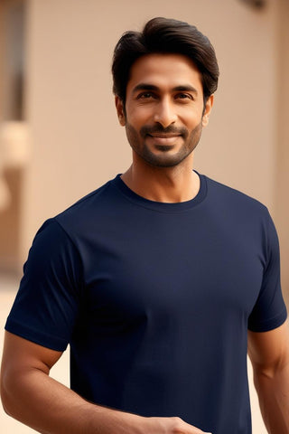 T-Shirt Plain Round Neck - Navy Blue - RNTS-103