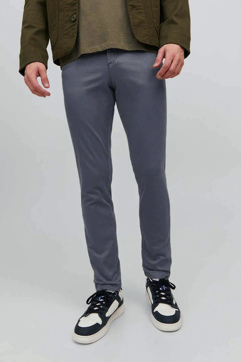 Chino Cotton Slim Fit Dress Pants - | Grey | FE05
