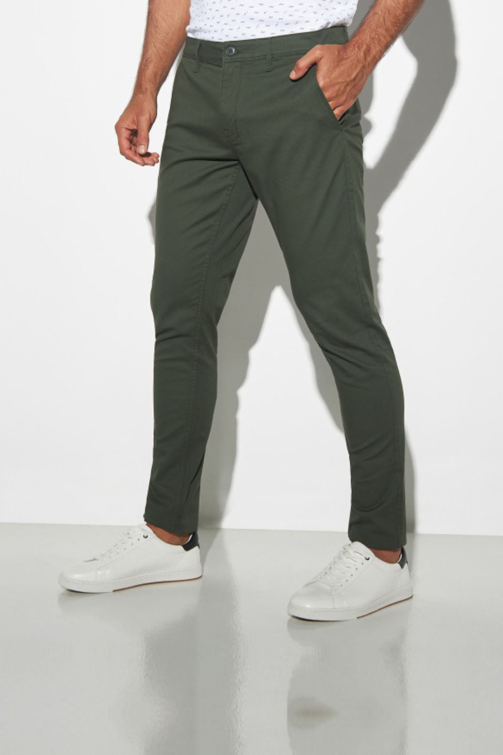 Chino Cotton Slim Fit Dress Pants - | Olive Green | FE03
