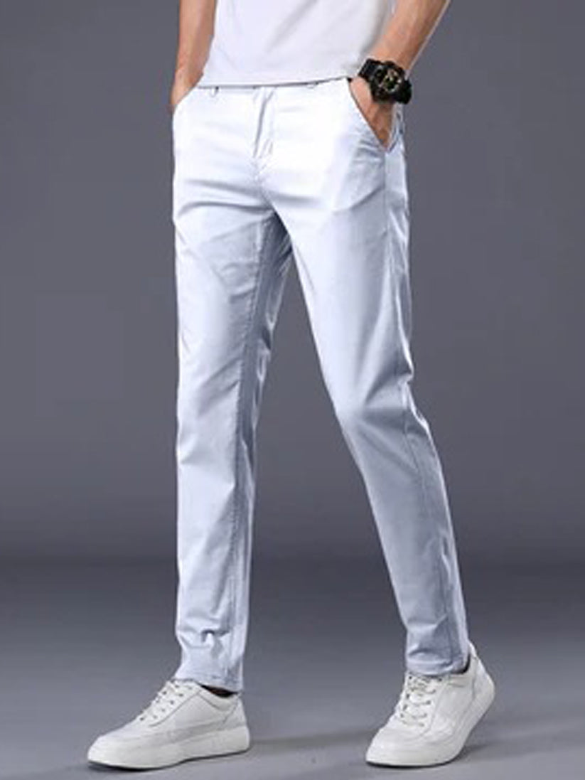 B Chino Cotton Slim Fit Dress Pants - Stylish White for Every Occasion | Men's Formal Trousers | FE79