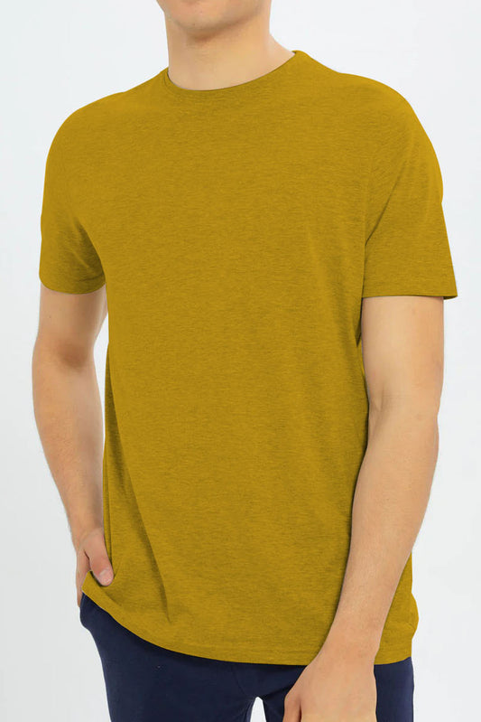 T-Shirt Basic Yellow Plain Half Sleeves Men’s Round Neck (RNTS-103)