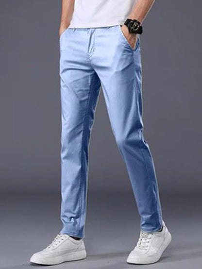 Cotton Chino Slim Fit Dress Pants in Sea Blue | Stylish Men's FE102 Trousers