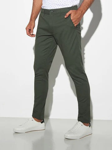 Regular Fit Comfort Chino Cotton Pants - | Olive Green | FE03