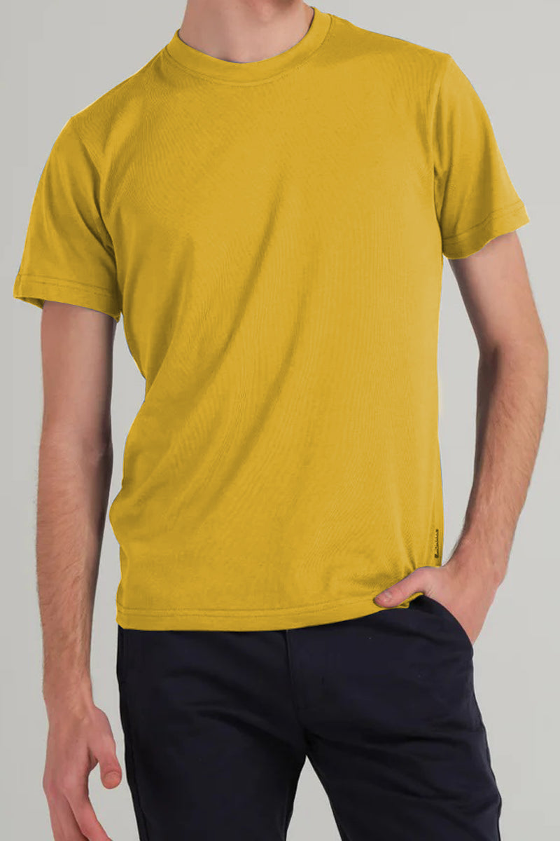 T-Shirt Basic Yellow Plain Half Sleeves Men’s Round Neck (RNTS-103)