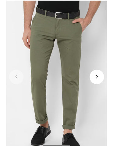 Slim Fit Chino Cotton Pants - | Mid Green | FE37