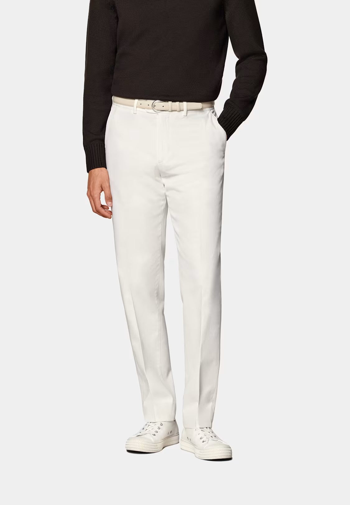 Chino Cotton Slim Fit Dress Pants - | Off White | FE80