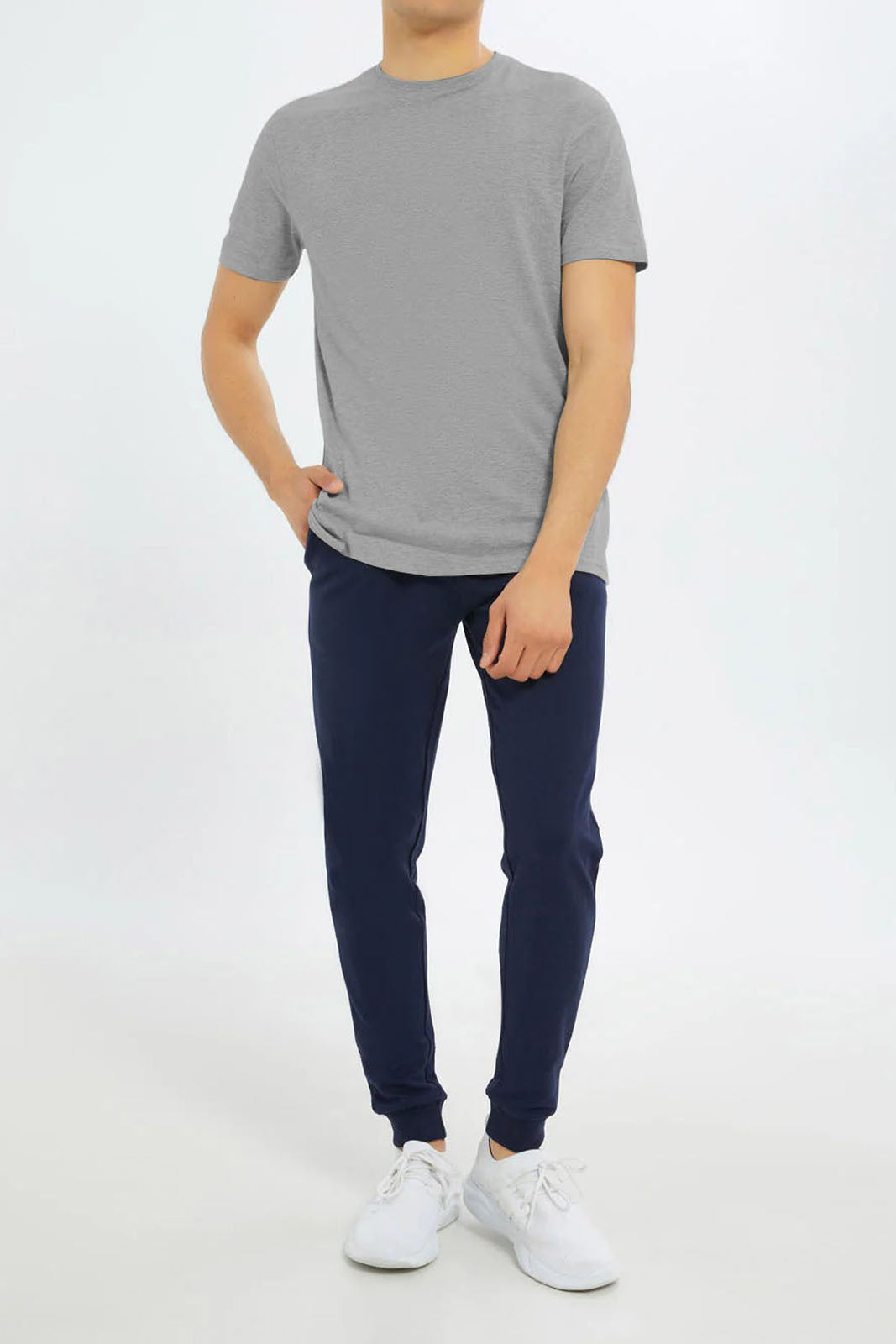 T-Shirt Basic Grey Plain Half Sleeves Men’s Round Neck (RNTS-106)