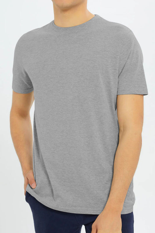 T-Shirt Basic Grey Plain Half Sleeves Men’s Round Neck (RNTS-106)