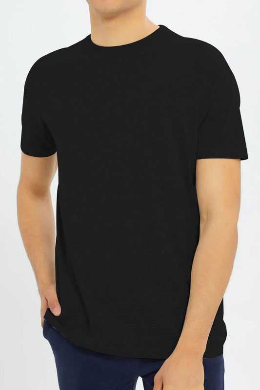 Basic Black Plain Half Sleeves Men’s Round Neck T-Shirt - RNTS-100 | Soft & Comfortable | Casual Versatility | Ideal for Summer