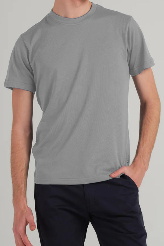 T-Shirt Basic Grey Plain Half Sleeves Men’s Round Neck (RNTS-106)