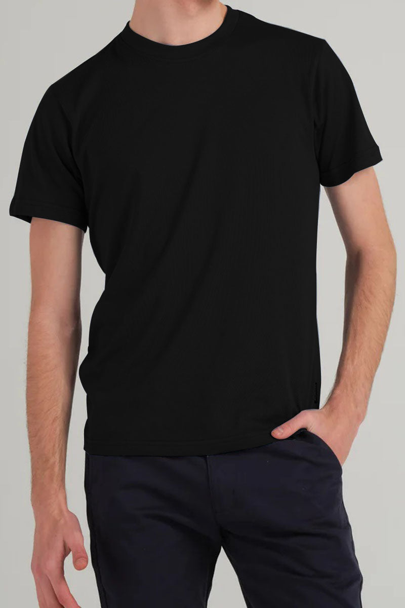 T-Shirt Basic Black Plain Half Sleeves Men’s Round Neck  (RNTS-100)