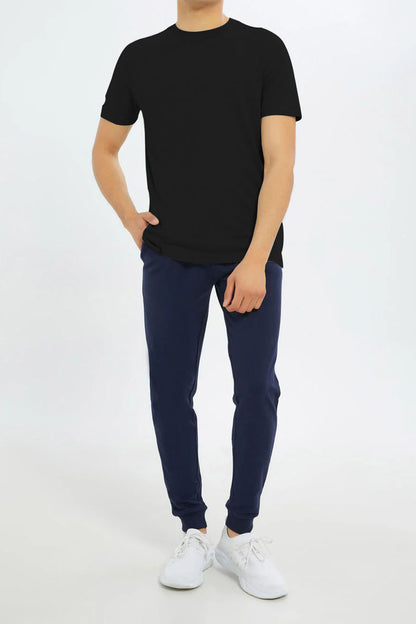 Basic Black Plain Half Sleeves Men’s Round Neck T-Shirt - RNTS-100 | Soft & Comfortable | Casual Versatility | Ideal for Summer