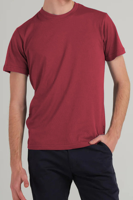 T-Shirt  Basic Maroon Plain Half Sleeves Men’s Round Neck (RNTS-102)