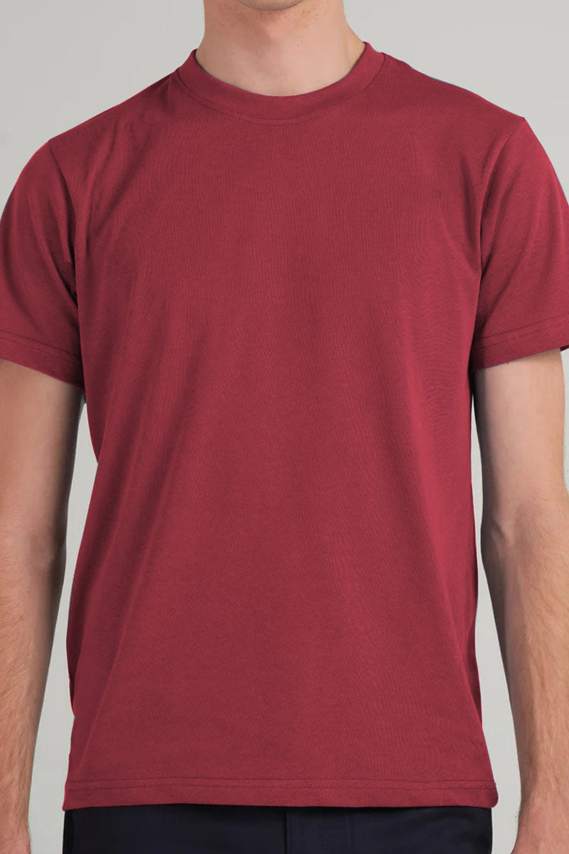 T-Shirt  Basic Maroon Plain Half Sleeves Men’s Round Neck (RNTS-102)