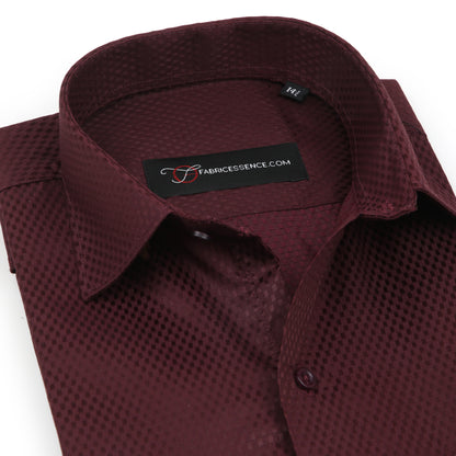 Dobby Self-Design Textured Formal Shirt  – Executive Formal-  Maroon | 2025 E |