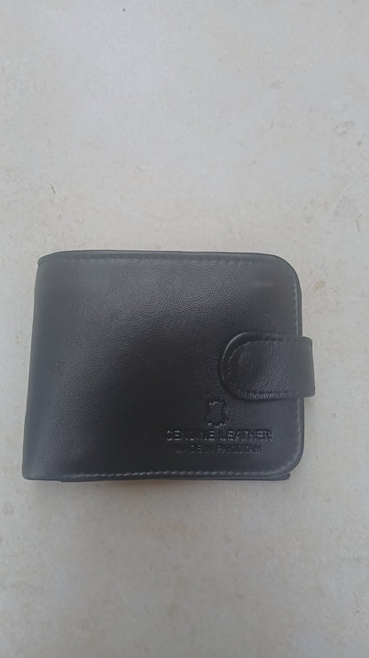 Men Trendy Leather Button Wallet - Black