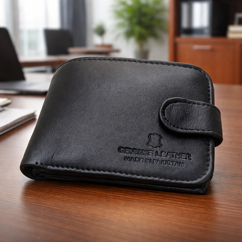 Wallet Men Trendy Leather Button - Black Pakistan online