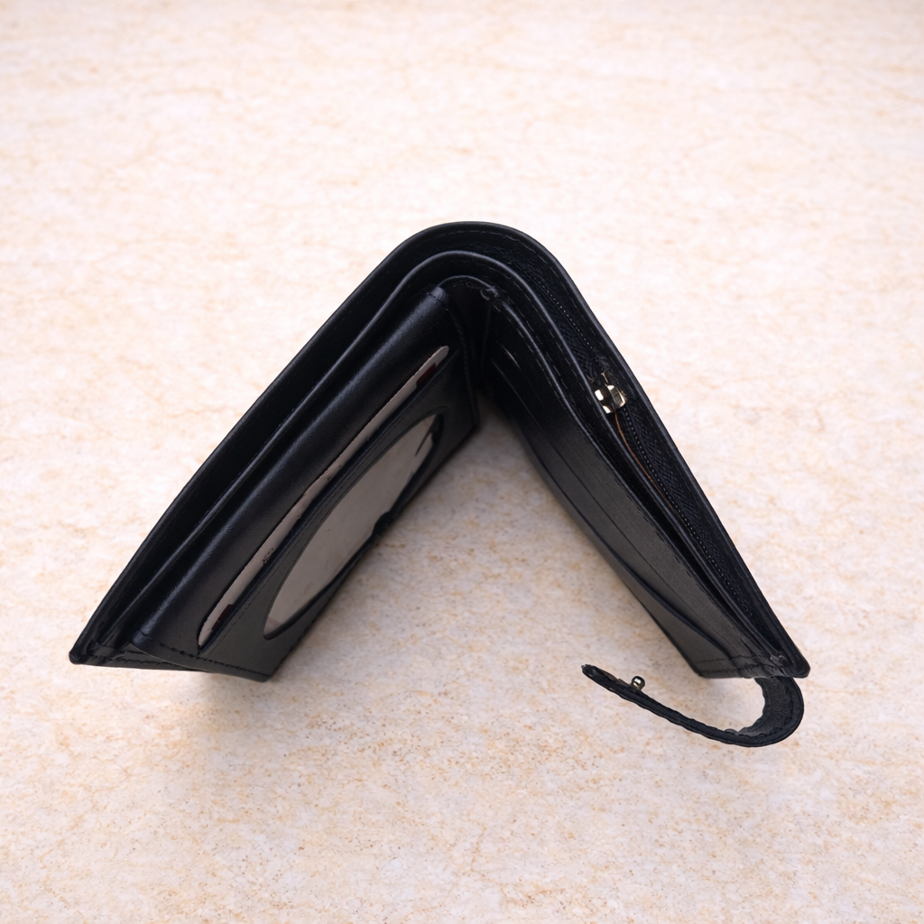 Wallet Genuine Leather Button Men - Black Pakistan online