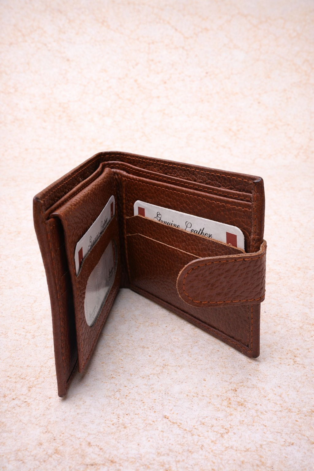 Wallet Textured Genuine Leather Button Men - Brown Pakistan online