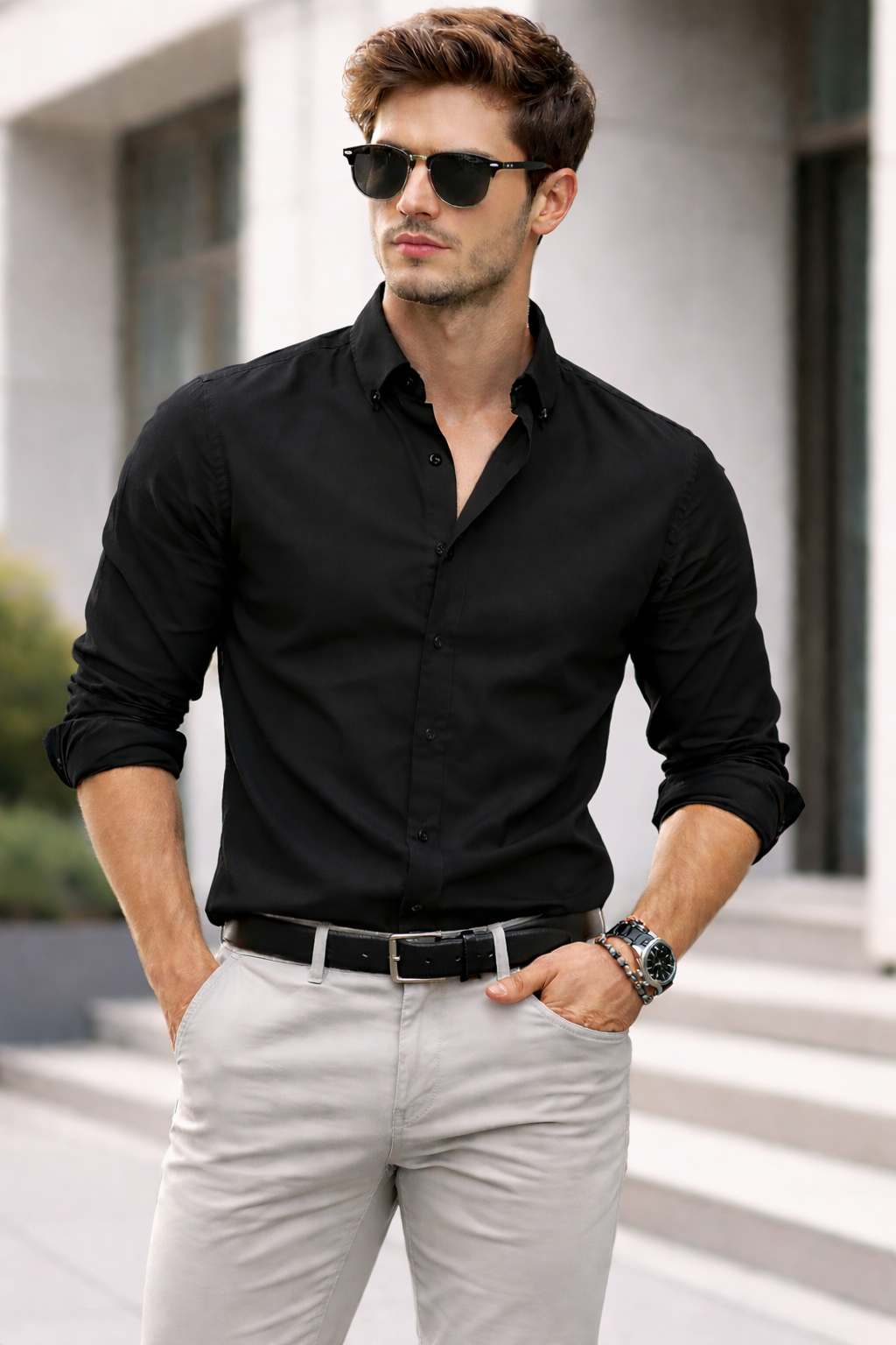 Slim Fit - Chambray Trendy Casual Shirt || Black | Pakistan online