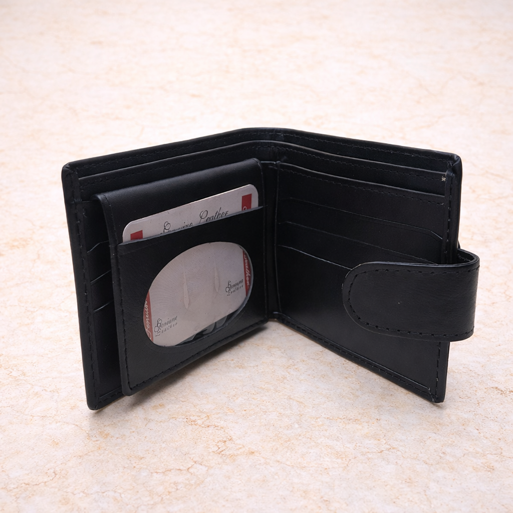 Wallet Genuine Leather Button Men - Black Pakistan online