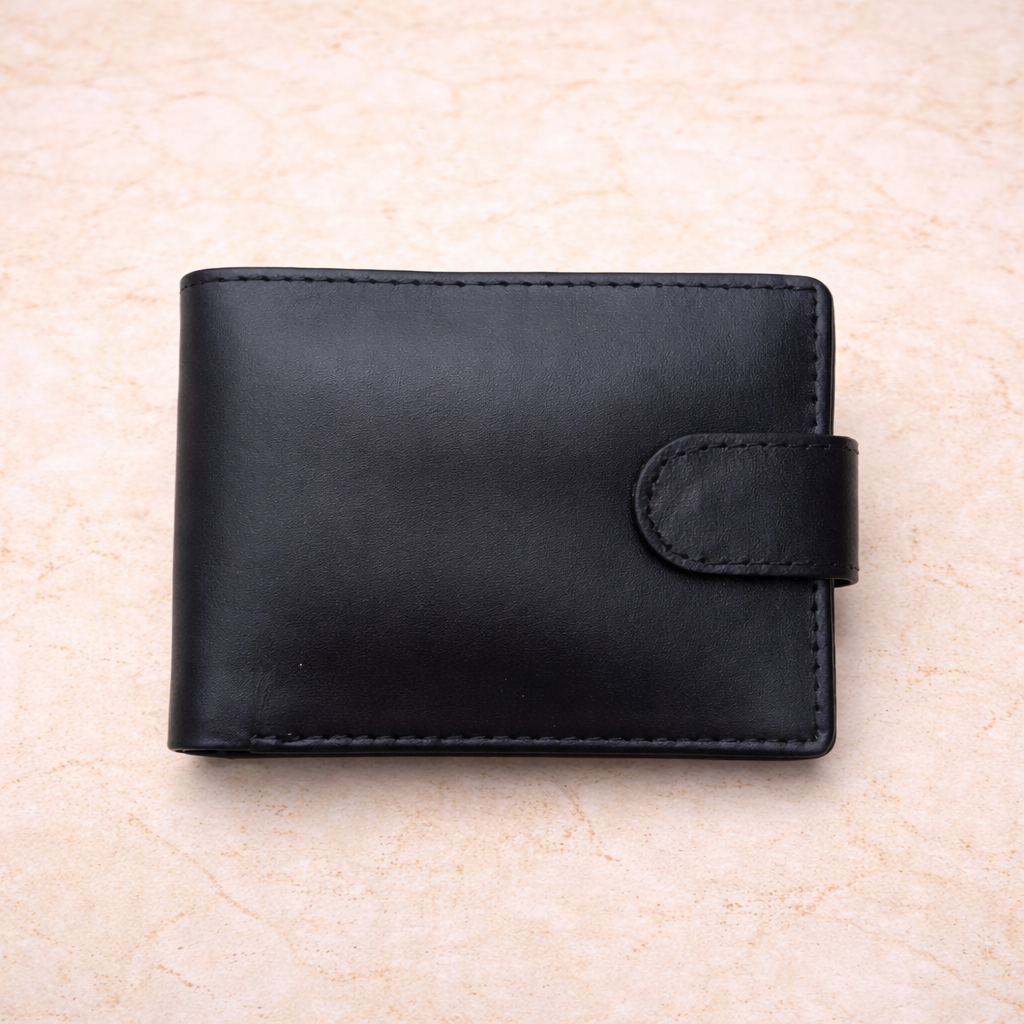 Wallet Genuine Leather Button Men - Black Pakistan online