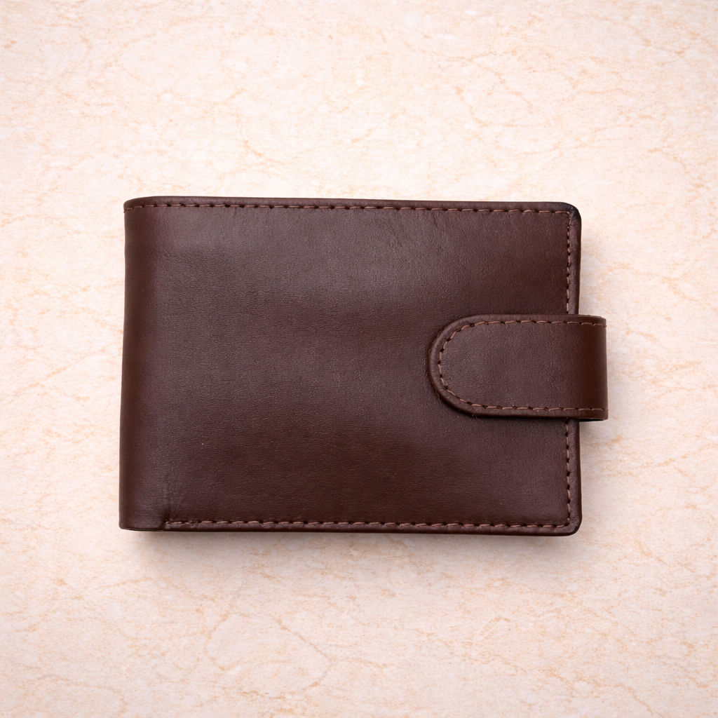 Wallet Genuine Leather Button Men - Brown Pakistan online