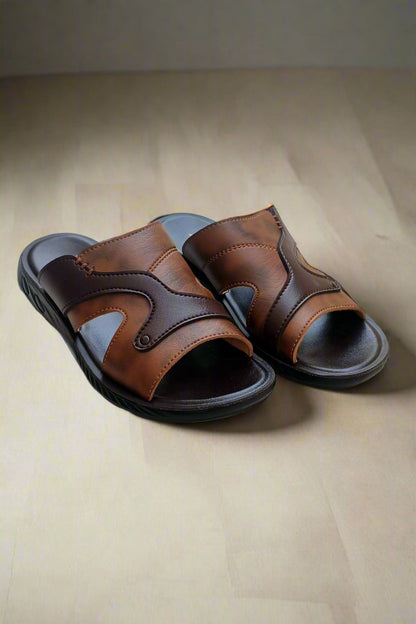 Men Slippers Two-Tone Comfort - Brown - TT001