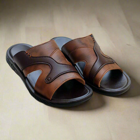 Men Slippers Two-Tone Comfort - Brown - TT001