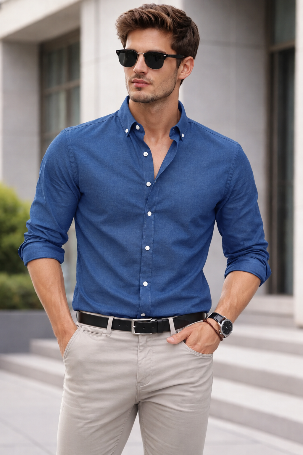 Slim Fit - Chambray Trendy Casual Shirt || Blue Jeans Color| Pakistan online