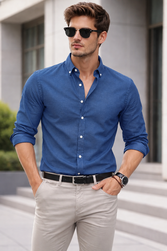 Slim Fit - Chambray Trendy Casual Shirt || Blue Jeans Color| Pakistan online