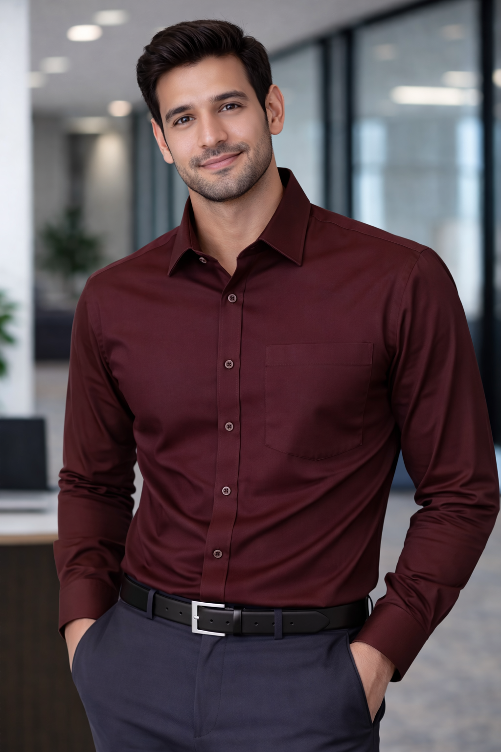 Signature Men's Plain Formal Shirt - | Maroon | FCPS0024 Pakistan online